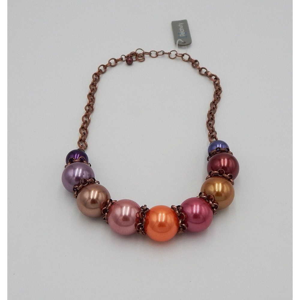 Relativity Jewel Tone Beads Chunky Copper Link Necklace 24 Inch Length